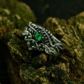 Gothic Emerald Ring with Intricate Leaf and Vine Design