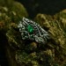 Gothic Emerald Ring with Intricate Leaf and Vine Design