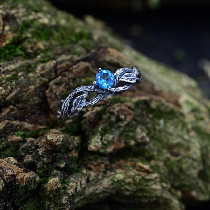 Azure Flame Silver Ring with Blue Topaz