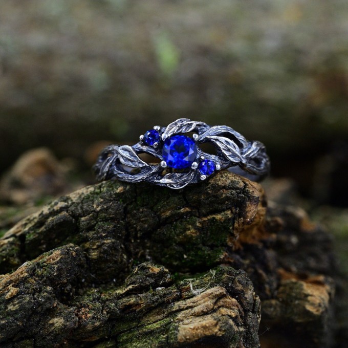 Blue Sapphire Vine Ring - Enchanting Silver Jewelry