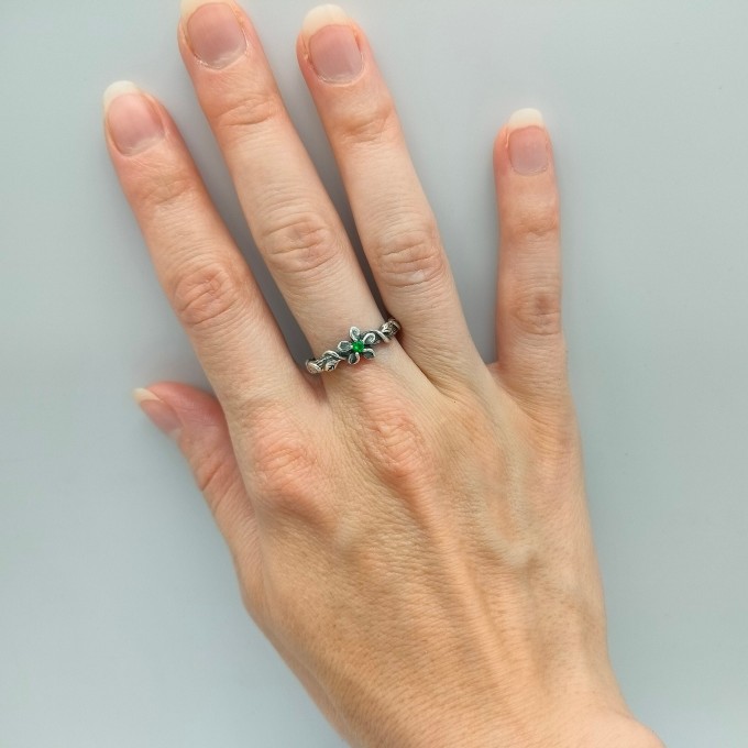 Delicate Braided Twig Engagement Ring – Nature Floral Oxidized Emerald Wedding Jewelry