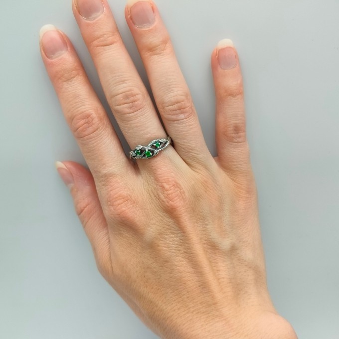 Verdant Majesty: Gothic Sterling Silver Ring with Emerald Gemstones