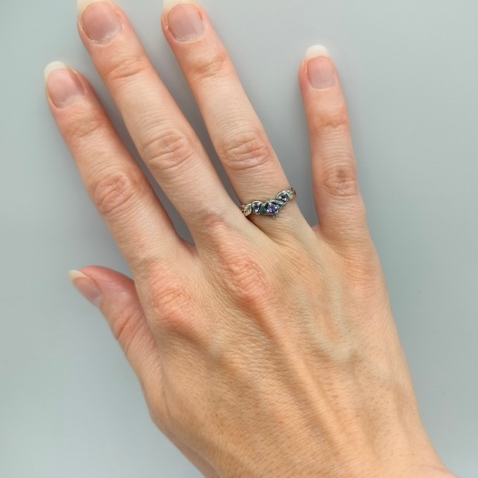 Gothic Amethyst Ring with Twisting Vine Motif