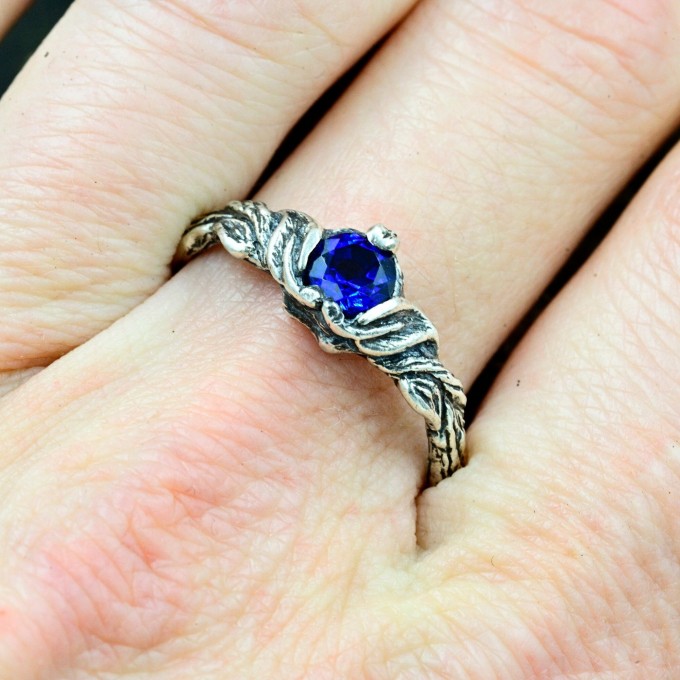 Waves of Eternity: Gothic Sterling Silver Ring with Royal Sapphire