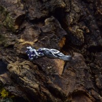 Amethyst Branch Pinky Ring, Forest Promise Ring for Women, Dainty Elvish Branch Ring in Sterling Silver, Nature Inspired Jewelry