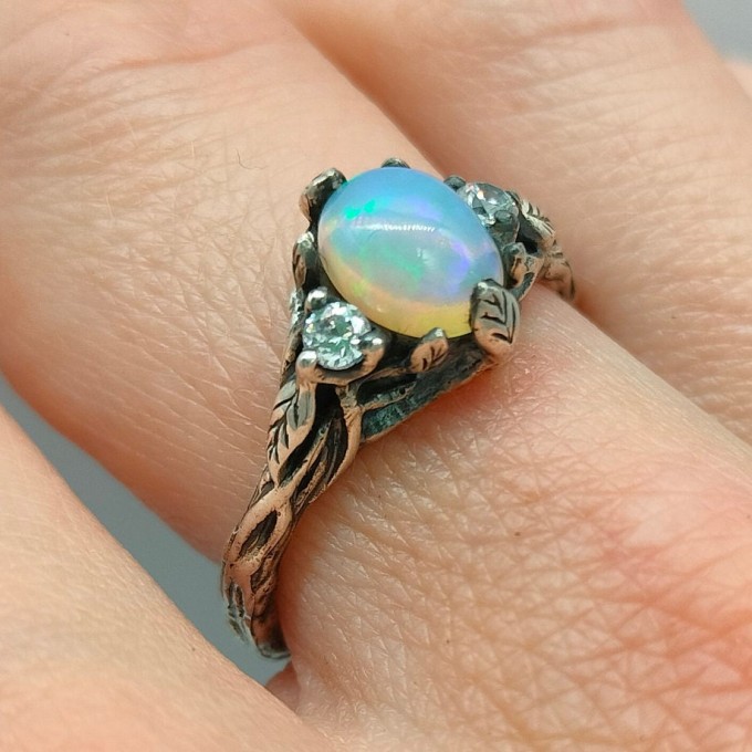 Gothic Silver Ring with a Mystical Opal