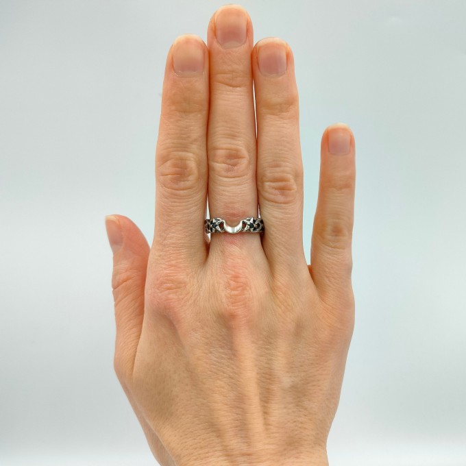 Crescent Moon Gothic Ring with Intricate Woven Band