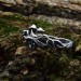 Gothic Silver Ring with Mushrooms and Emerald Design