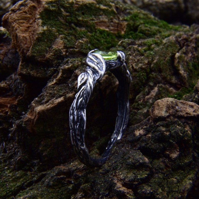 Twilight Silver Ring with Emerald Glow