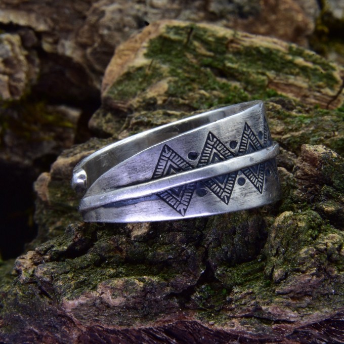 Timeless Symbol: Sterling Silver Open Ring with Engraved Runes