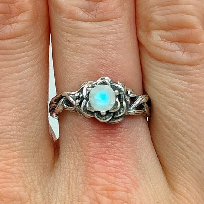 Handcrafted Moonstone Silver Ring - Nature-Inspired Elegance