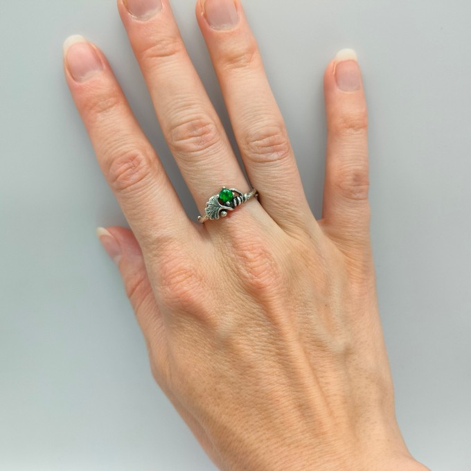 Forest Grace: Gothic Sterling Silver Ring with Emerald Gemstone