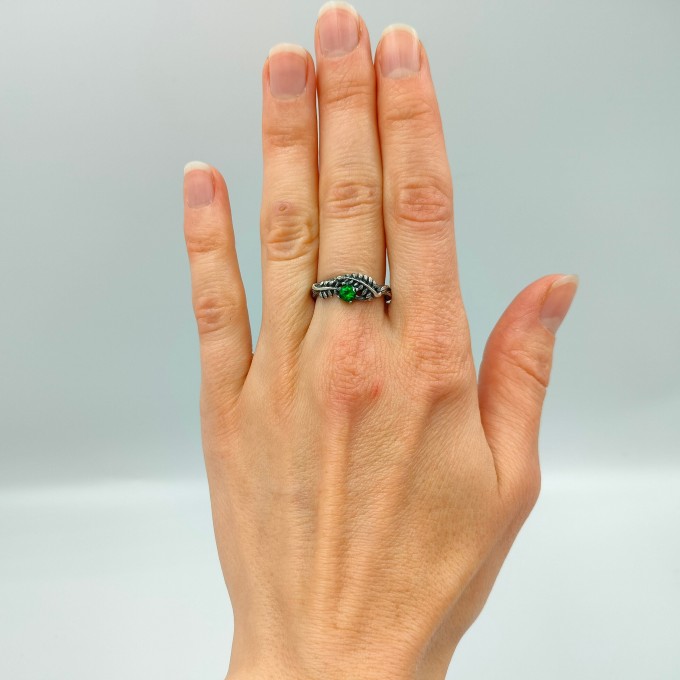 Forest Crown: Gothic Sterling Silver Ring with Emerald Gemstone