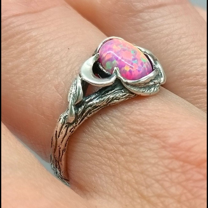 Gothic Moonstone Ring with Elegant Swirling Design