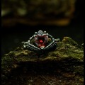 Crimson Red Garnet Ring – Gothic Silver Elegance