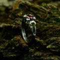 Gothic Floral Ring with Garnet Centerpiece