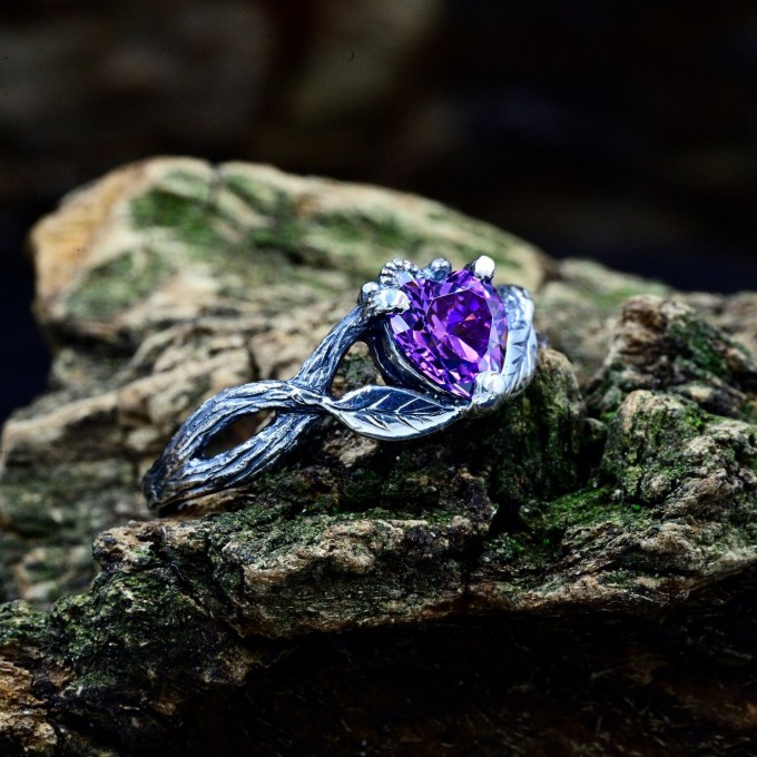 Ethereal Fairy Witchy Wedding Band - Dark Aesthetic Forest Ring