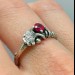 Delicate Gothic Ring with Ruby and Leaf Design