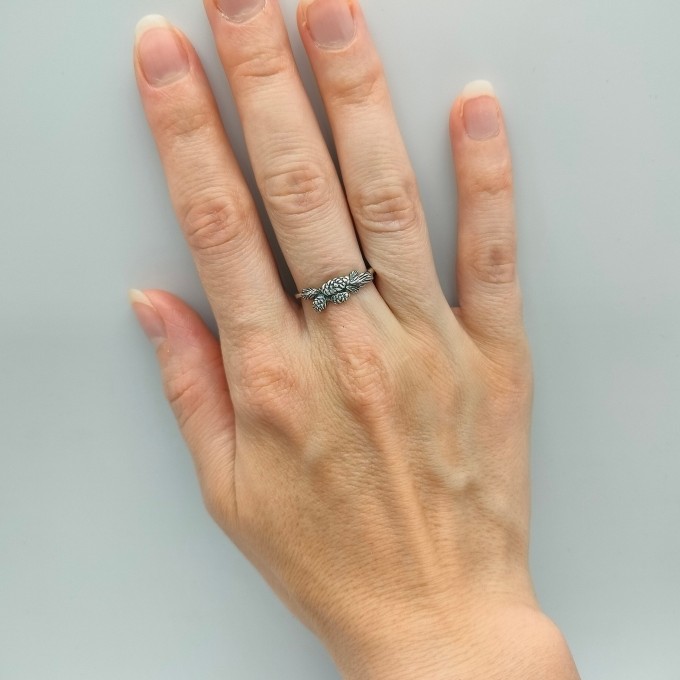 Delicate Gothic Ring with Pinecone Design