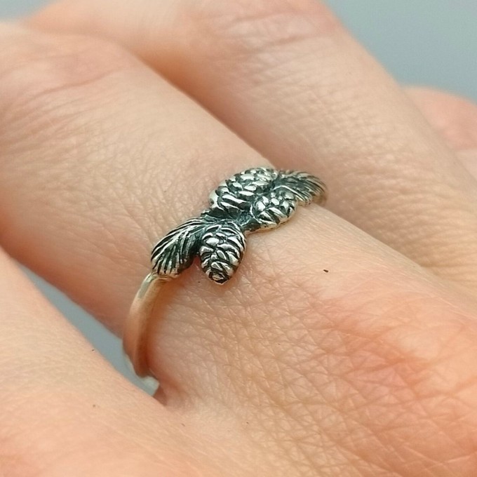Delicate Gothic Ring with Pinecone Design