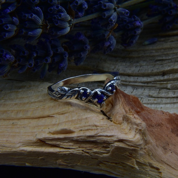 Celestial Band: Gothic Sterling Silver Ring with Sapphire Gemstones