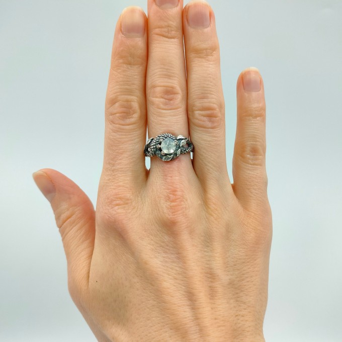 Bold Gothic Ring with Moonstone and Claw Motif