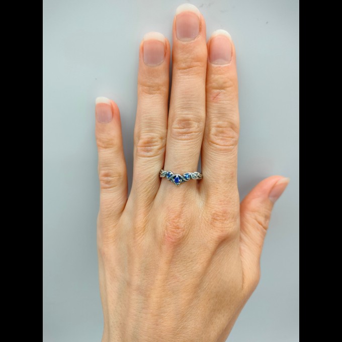 Celestial Band: Gothic Sterling Silver Ring with Sapphire Gemstones