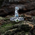 Gothic Peridot and Aquamarine Ring Set with Enchanted Nature Design