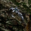 Delicate Braided Twig Engagement Ring – Nature Floral Oxidized Emerald Wedding Jewelry