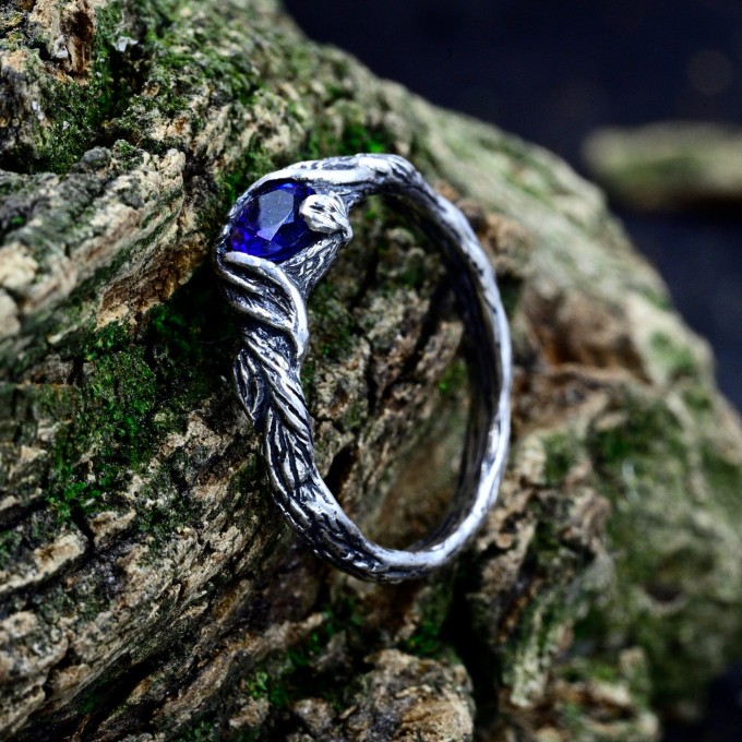 Waves of Eternity: Gothic Sterling Silver Ring with Royal Sapphire