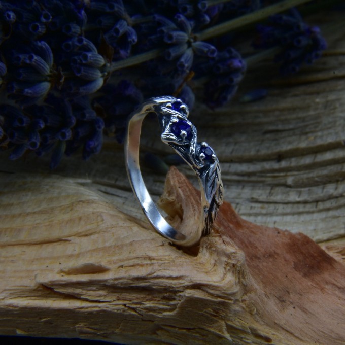 Celestial Band: Gothic Sterling Silver Ring with Sapphire Gemstones