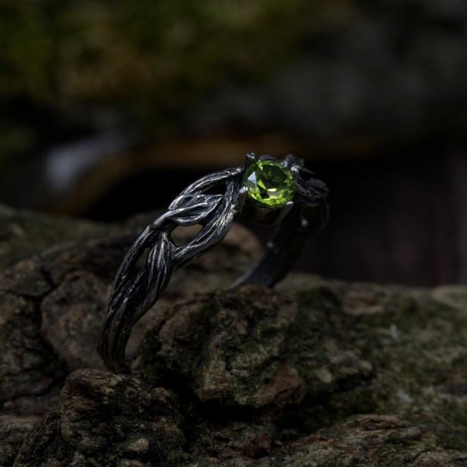 Nature-Inspired Peridot Silver Ring for Elegant Souls