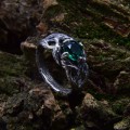 Gothic Silver Ring with an Enigmatic Emerald