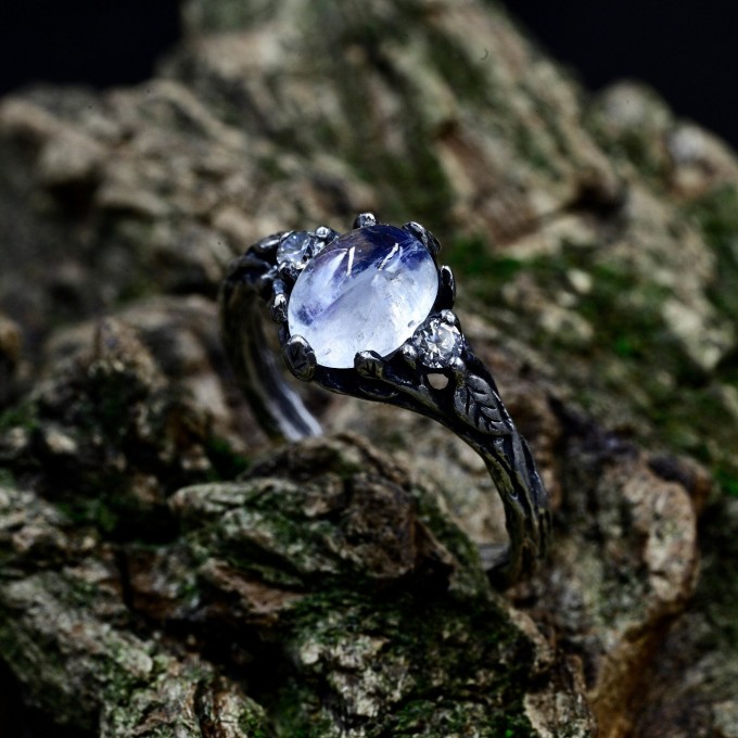 Gothic Moonstone Ring with Intricate Lunar Design| Ring for Women