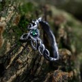 Delicate Silver Ring with Emerald and Vine Design