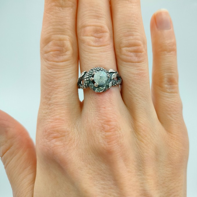 Bold Gothic Ring with Moonstone and Claw Motif