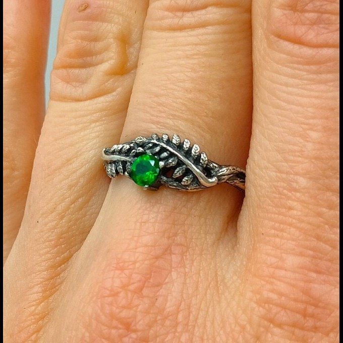 Forest Crown: Gothic Sterling Silver Ring with Emerald Gemstone