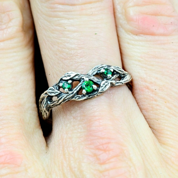 Verdant Majesty: Gothic Sterling Silver Ring with Emerald Gemstones