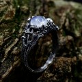 Gothic Moonstone Ring with Intricate Forest Design