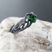 Gothic Silver Ring with Emerald and Leaf Motif
