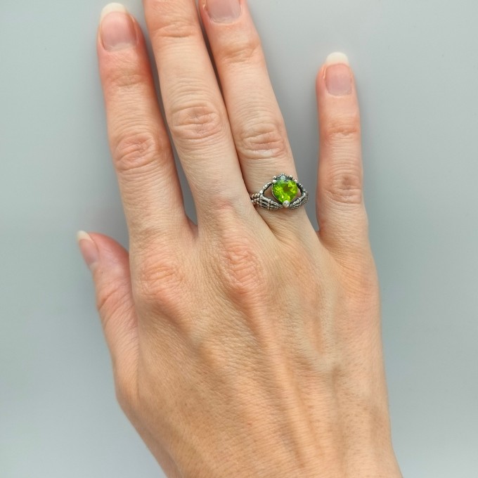 Unique Silver Ring with Vibrant Green Peridot Gemstone