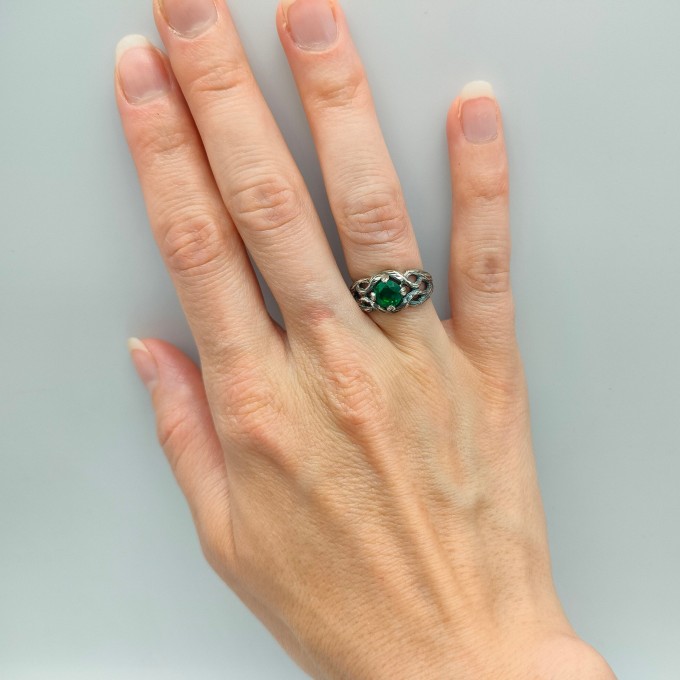 Intricate Silver Ring with Sapphire Gemstone