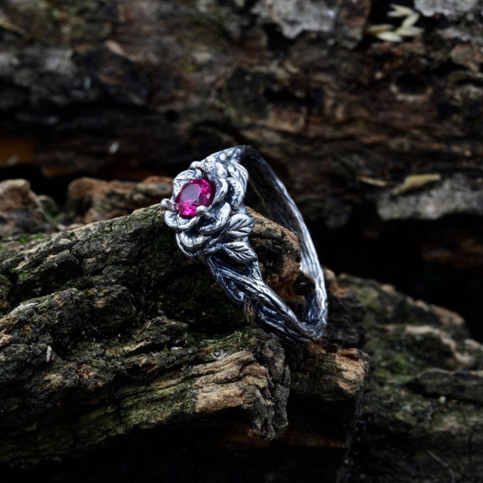 Elegant Gothic Ring with Radiant Ruby Gemstone