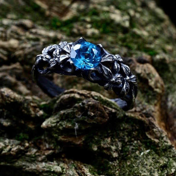 Majestic Dragon Ring with Blue Topaz Gemstone