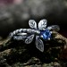 Gothic Silver Ring with Dragonfly and Blue Topaz