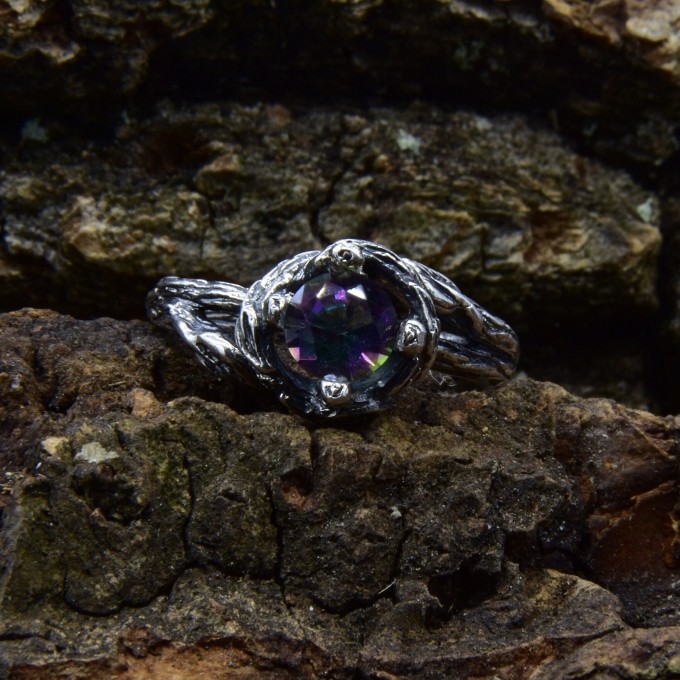Gothic Nature-Inspired Ring with Mystic Topaz|Unique Gothic Dark Engagement Ring 