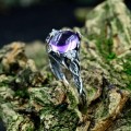 Gothic Amethyst Ring with Intricate Vine Motif