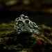 Gothic Silver Ring with Emerald and Leaf Motif