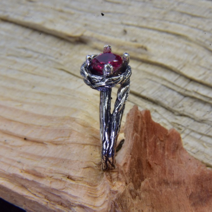 Gothic Ruby Ring with Enchanted Floral Motif