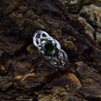 Bohemian Olive Stone Tree Engagement Ring, Unique Branch Ring, Nature Inspired Womens Twig Ring, Unusual Gift for Her